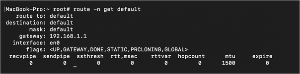 route -n get default in terminal on MacOS